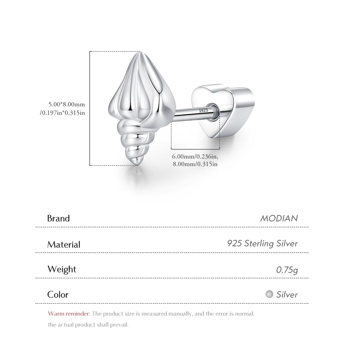 Polishing Conch Heart Screw Stud Earrings