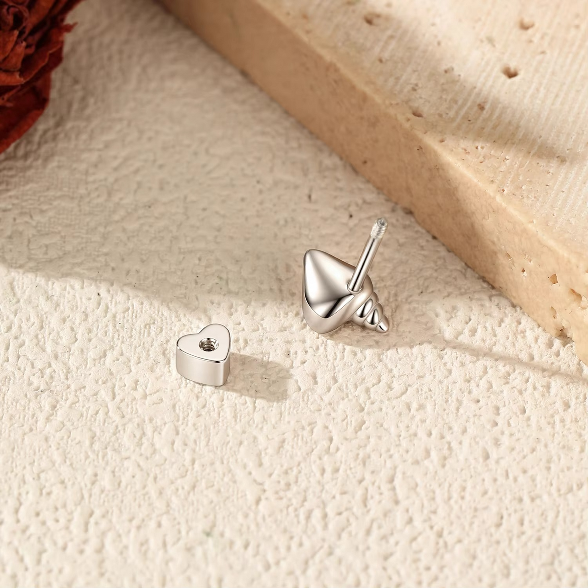 Polishing Conch Heart Screw Stud Earrings